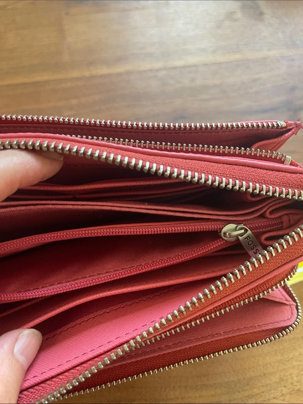 Fossil Coral Pink Leather Wristlet Wallet with Zip Pocket